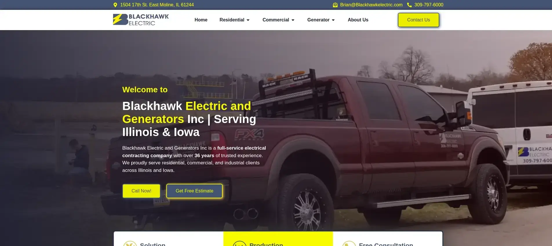 Blackhawk Electrical & Generators Inc. website design by Page One Insights