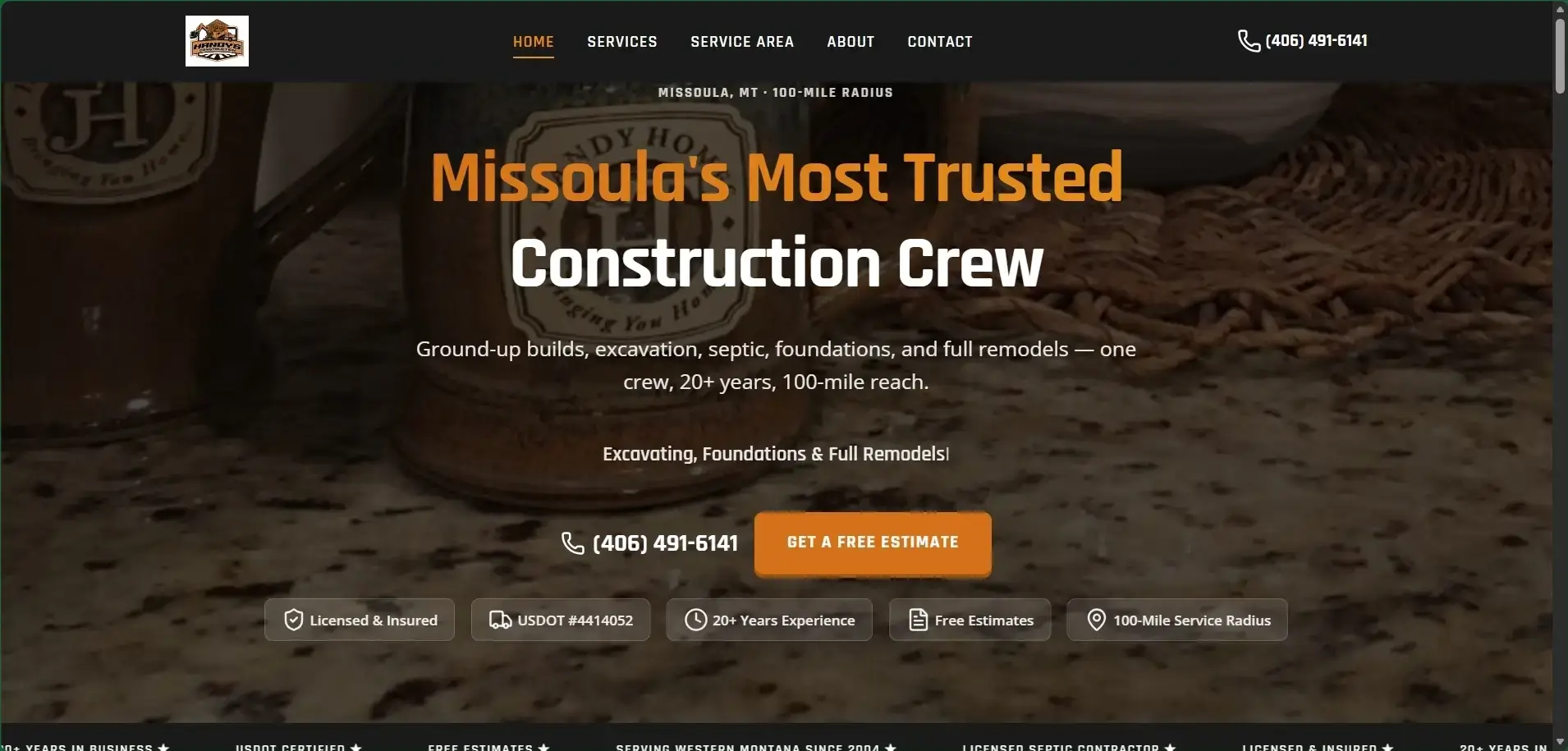 Handy's Construction LLC website design by Page One Insights