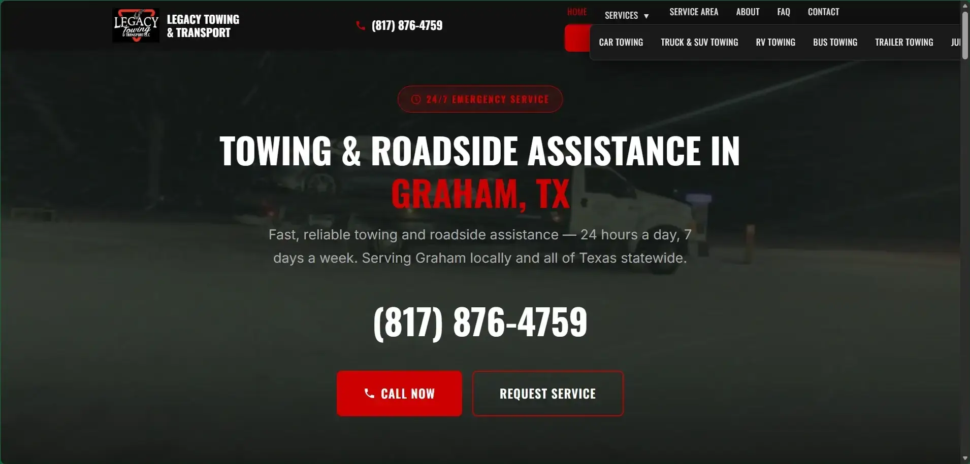 Legacy Towing & Transport website design by Page One Insights