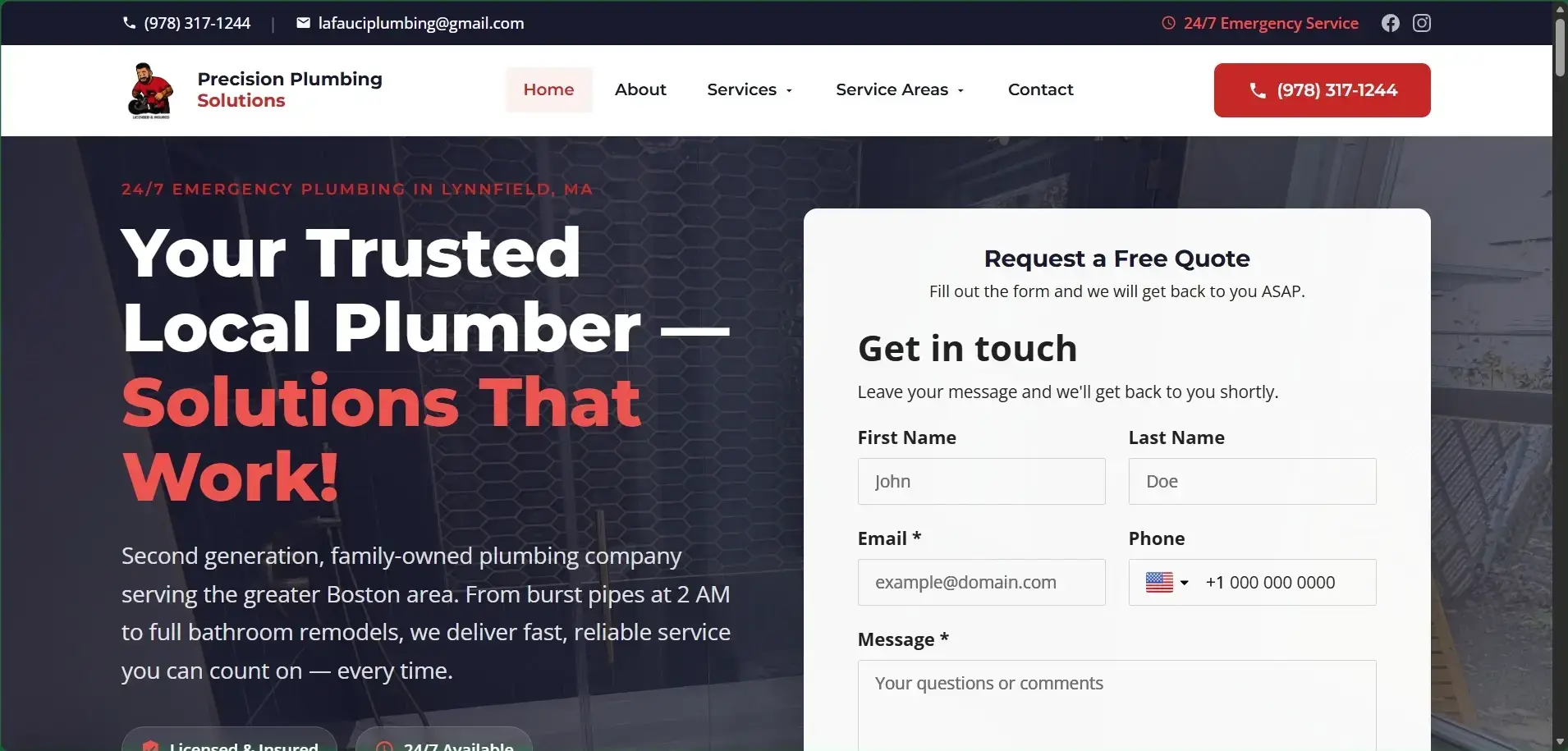 Precision Plumbing Solutions website design by Page One Insights