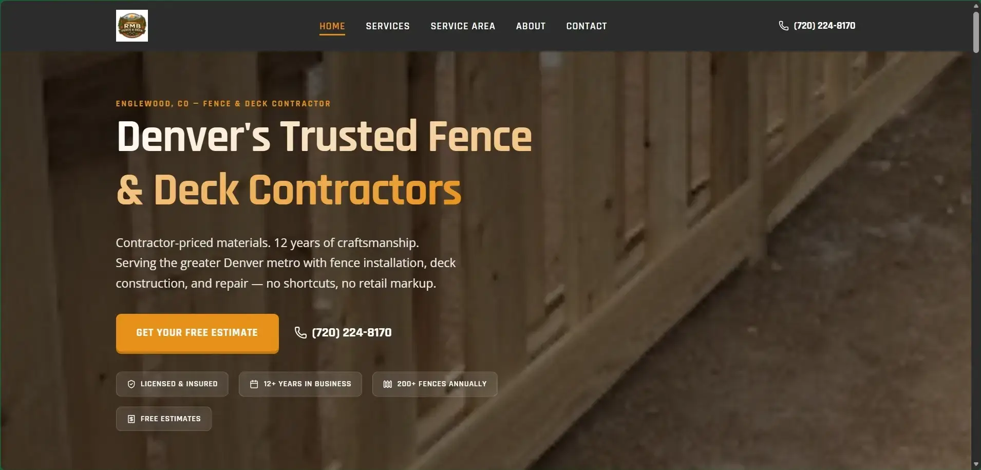 RMB Fence & Deck website design by Page One Insights