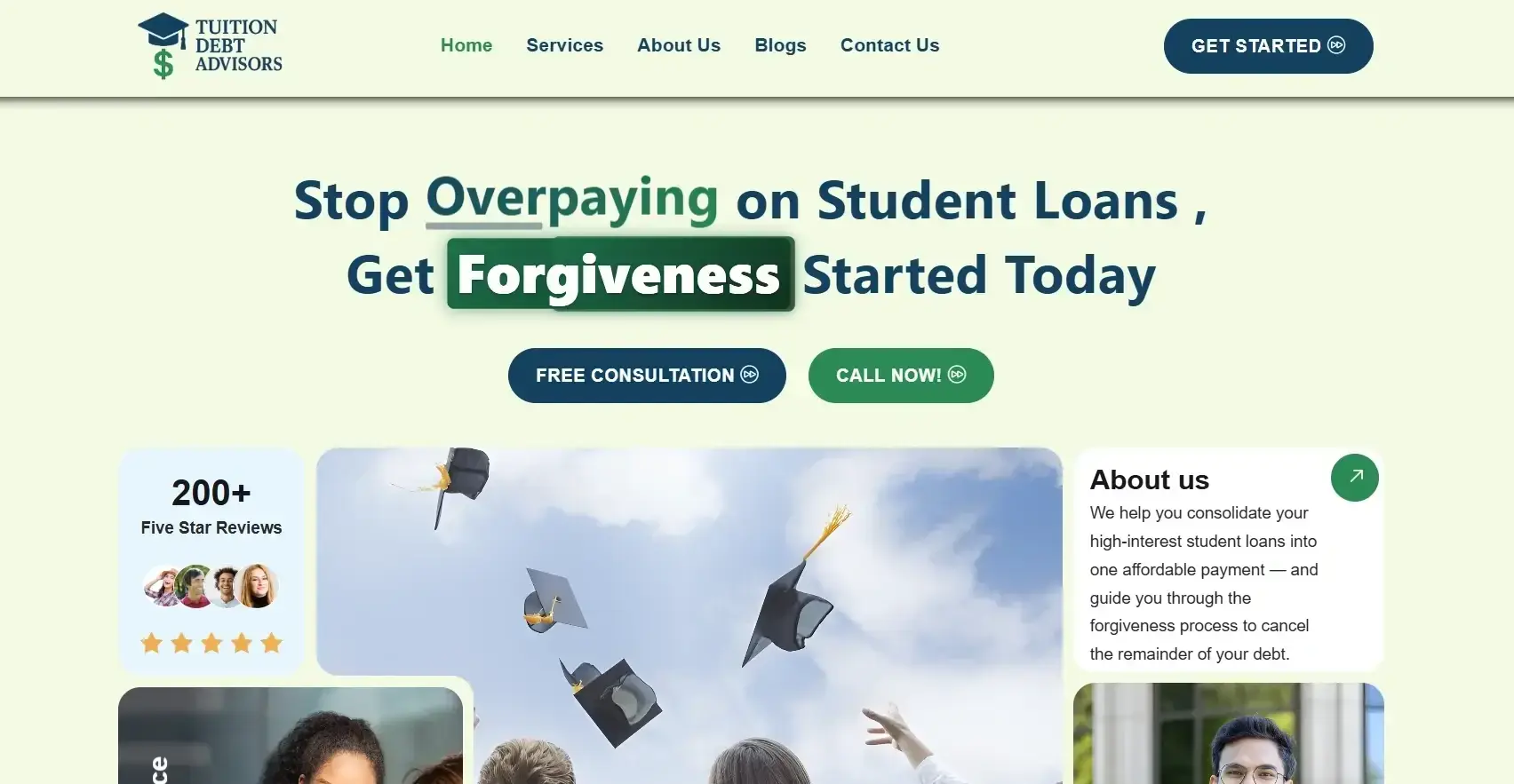 Tuition Debt Advisors website design by Page One Insights